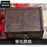 INPHIC-桌面家居收納裝飾擺設仿古雜物歐式拍攝道具復古木盒-草花原裝